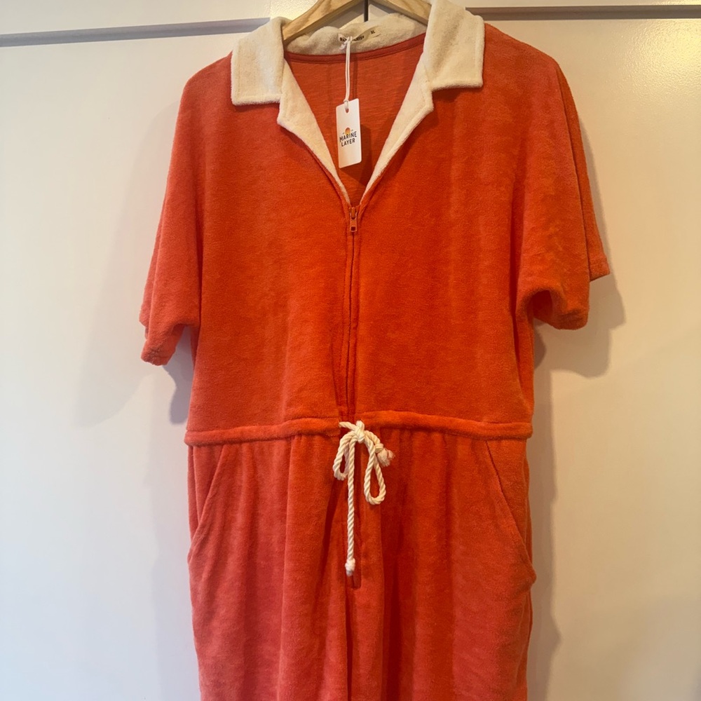 NWT Marine Layer Terry Out Romper in Hot Coral XL